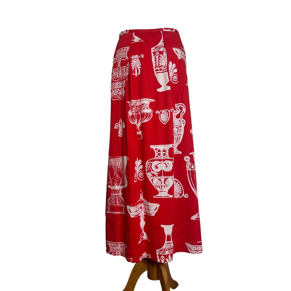 Soft Surroundings Red White Greek Pottery Urn Maxi Skirt Pockets Womens Small - Picture 5 of 10